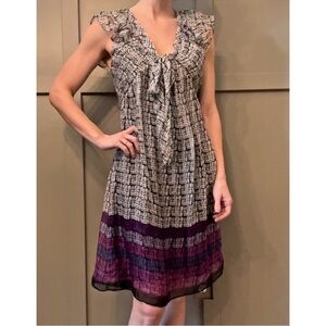 BCBGMAXAZRIA 100% Silk Printed Ruffle Dress Size 4